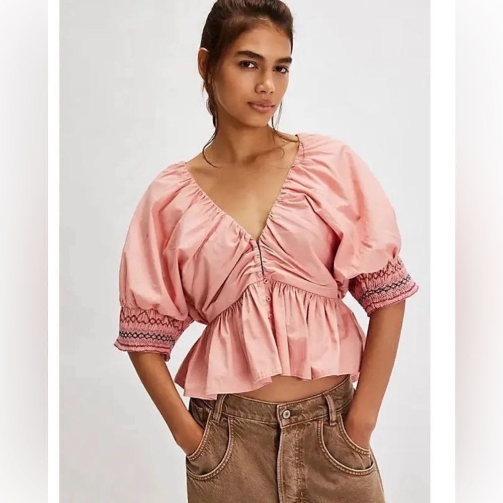 Free People Where We Meet Smocked Blouse